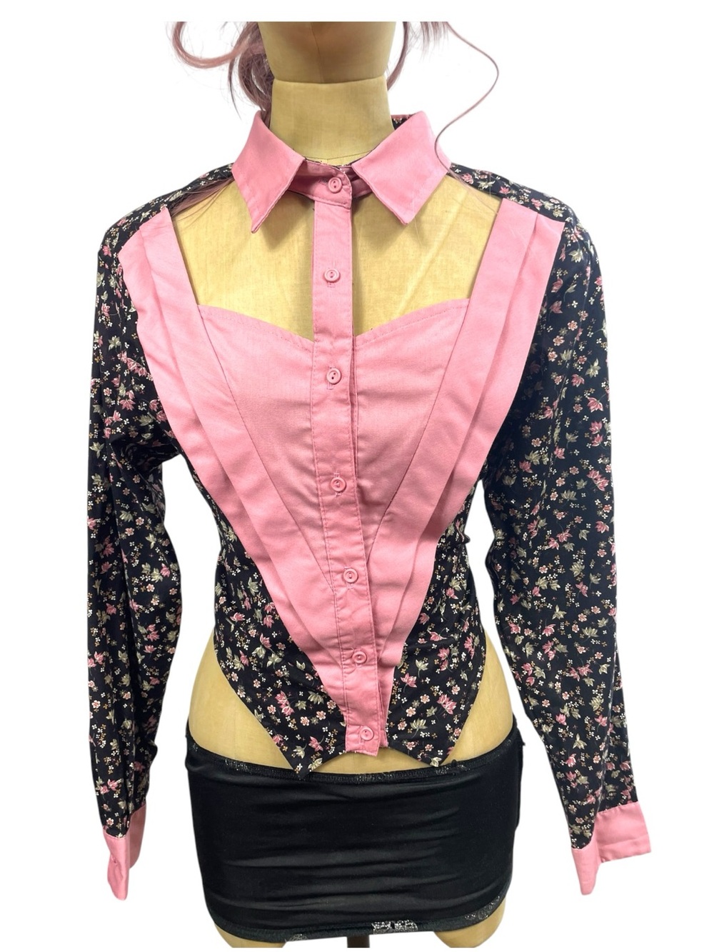 Vintage Western Collection Rodeo Shirt Micro Floral Cut-out Med Pink Cowgirl